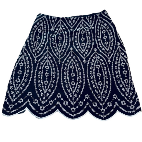 Loft Black Embroidered Scalloped Hem Skirt Whimsigoth Renaissance Gothic Cotton - Picture 7 of 11